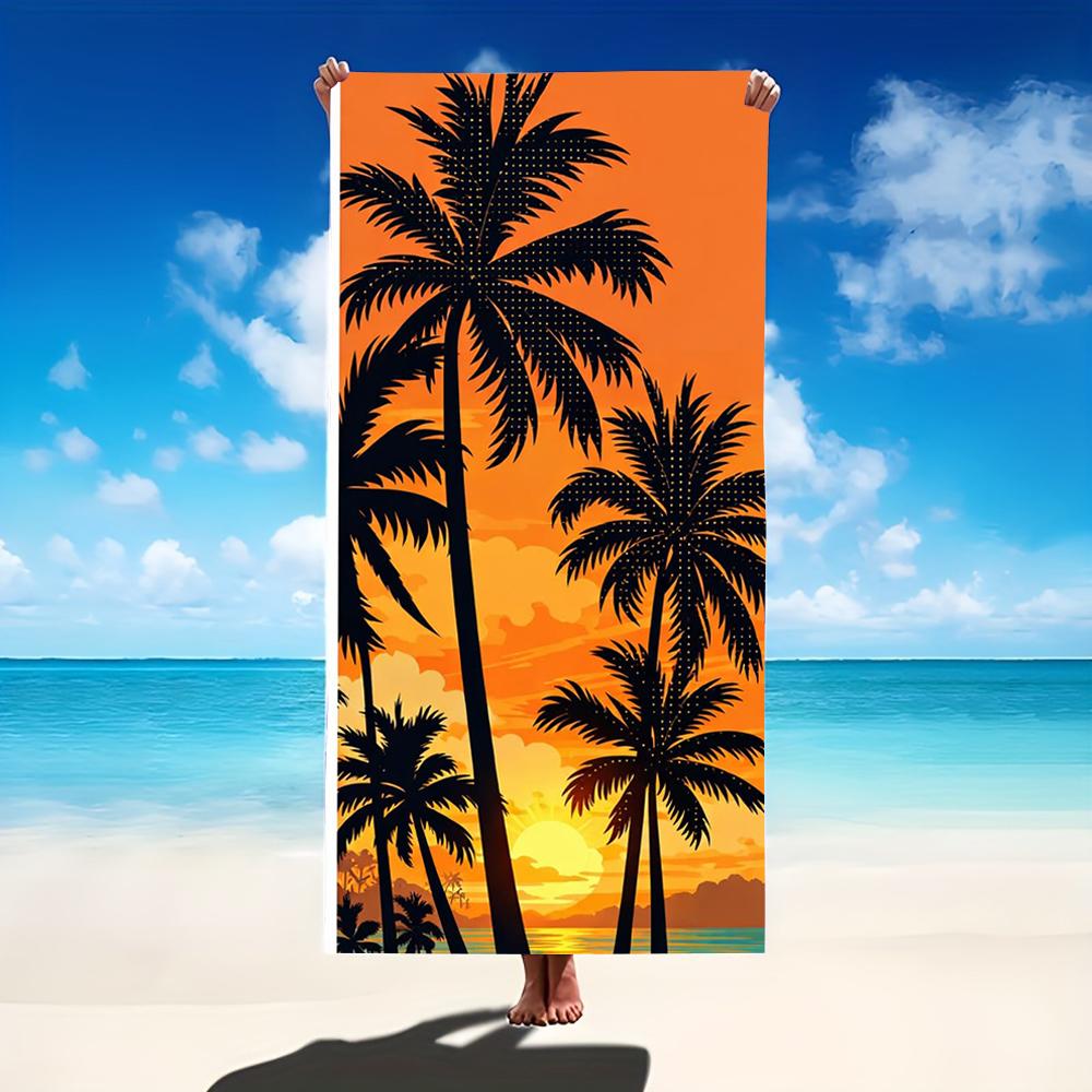 Tropical Sunset Palm Tree Ocean Print Beach Towel,absorbent fabric for beach vacations,resort stays,lake trips outdoor picnics