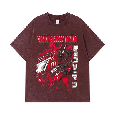 275 GSM Washed T-shirts 100% Cotton Chainsaw Man V47 Denji Print Unisex Heavy Cotton T Shirt