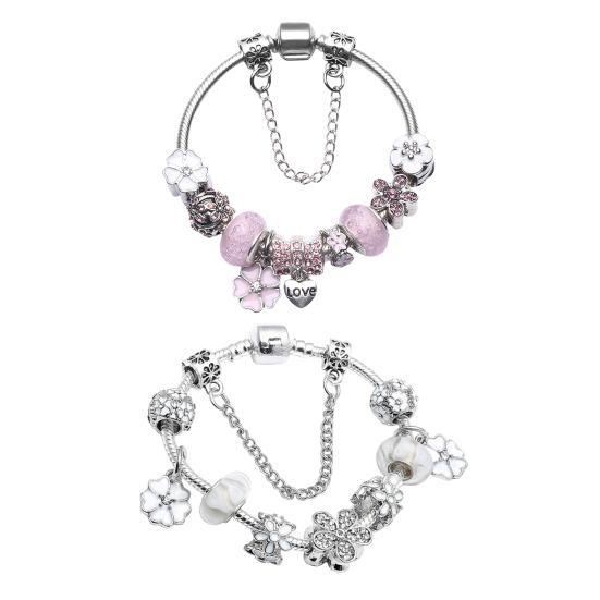 Yousheng Women Bangle Multi Flower Clover Pendant Secure Closure Rhinestone Decor Alloy Adjustable Bracelet Prom Dating Work Wrist Jewelry