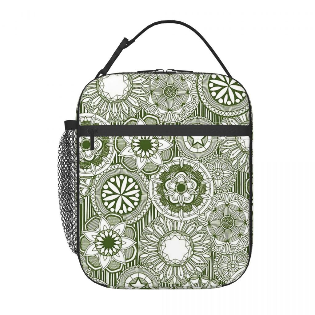 Green Bohemian Mandala Insulated Lunch Bag for Women Children Leakproof Food Boxes Thermal Lunch Box Tote