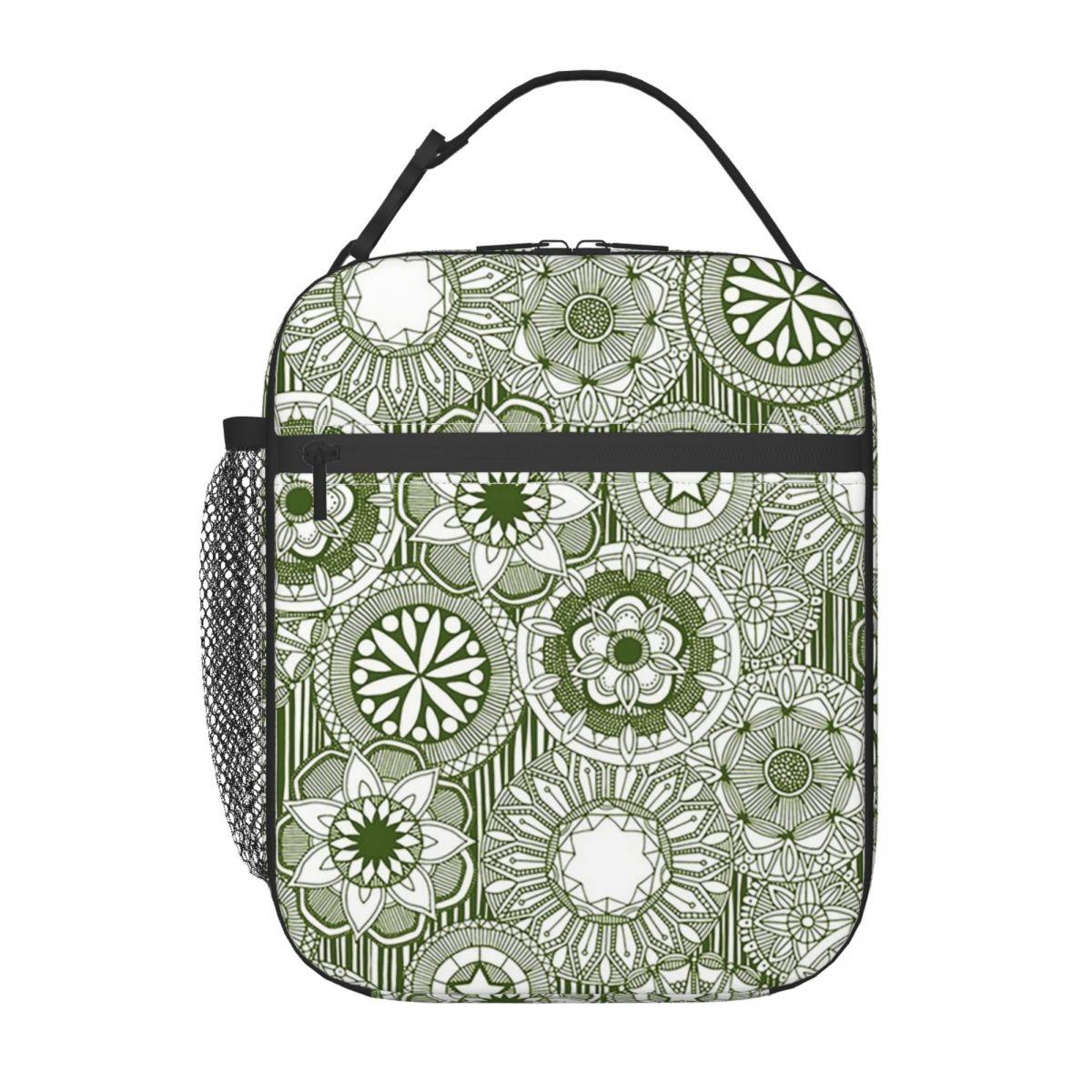 

Green Bohemian Mandala Insulated Lunch Bag for Women Children Leakproof Food Boxes Thermal Lunch Box Tote One Size