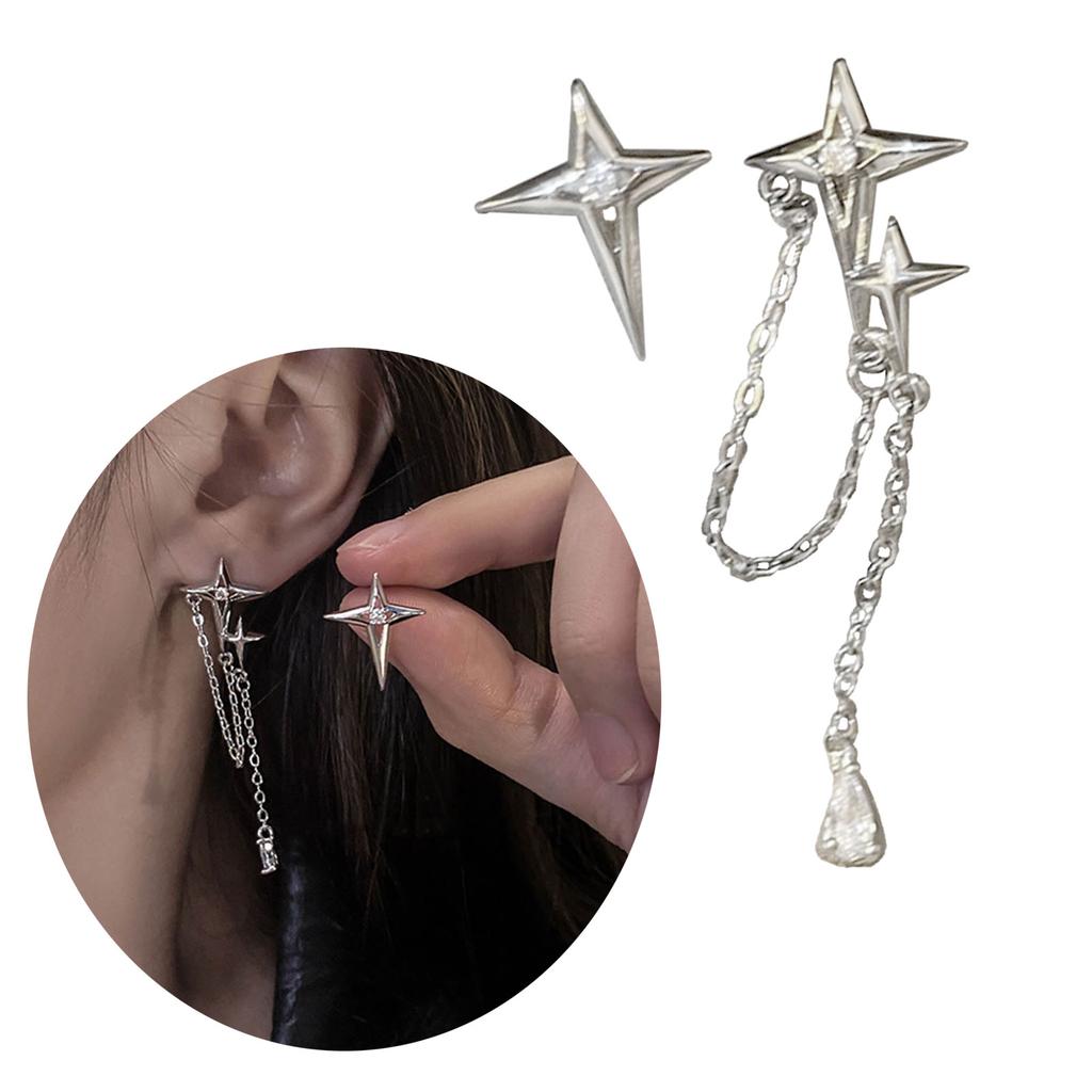 Trend Four-Pointed Star Stud Earrings Niche Design Sense Hip-hop Geometric Crossed Earrings All-matched Ear Jewelry