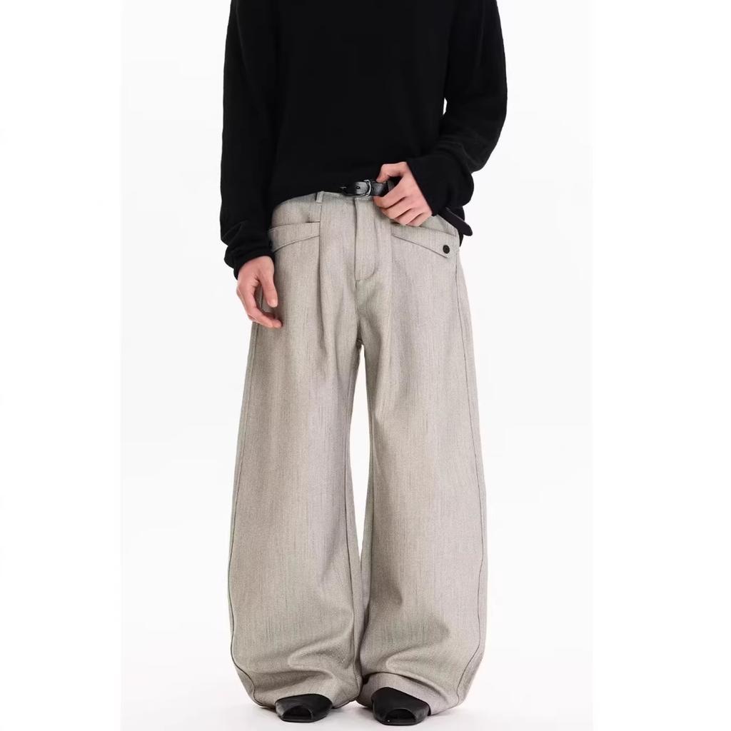Old money drape casual trousers men's spring loose versatile silhouette senior scimitar wide-leg casual trousers