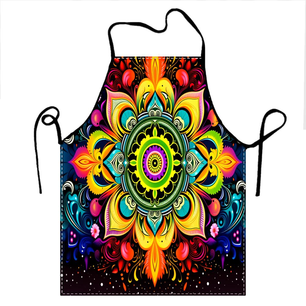 Unisex Apron Colorful Mandala Floral Print Kitchen Aprons Cooking Baking Painting Gardening Protective Wear Adjustable Bibs