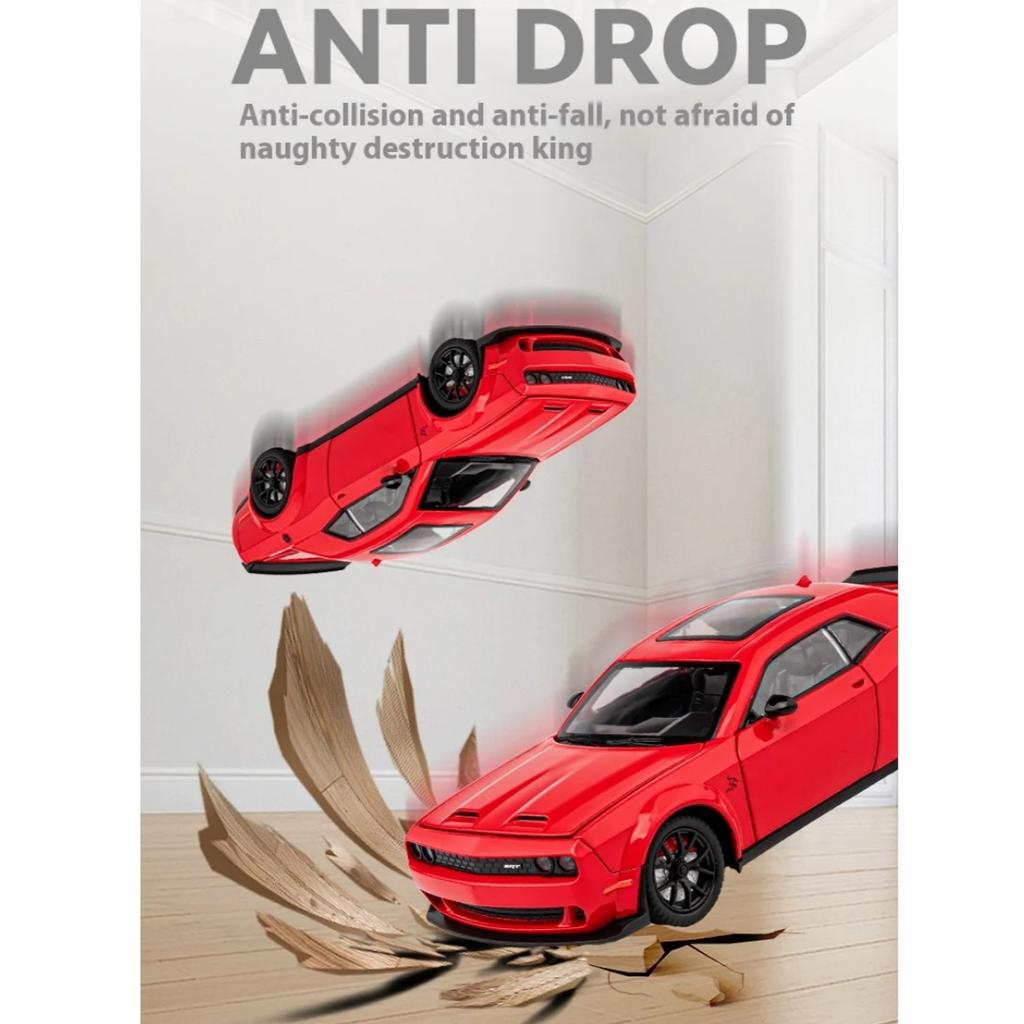 1/24 Scale Dodge Challenger Hellcat Redeye Alloy Car Model Sound and Light Children Toy Birthday Gift Miniature Voiture