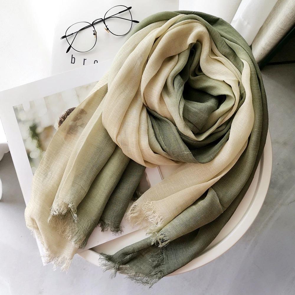 Unisex Cotton Linen Scarf Autumn Winter Gradient Scarves Long Soft Lady Shawls and Wraps Male Accessories Short Tassel Bufanda