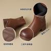 Brown Summer Leather Martin Boots Short Leather Boots Women's Versatile Fashion High Heel Boots Vintage Platform Chelsea Boots