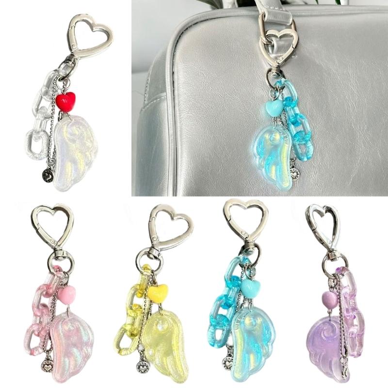 Handmade Beaded Keychain Bag Pendant Decoration With Wing Heart Charm Colorful Gift For Women Men