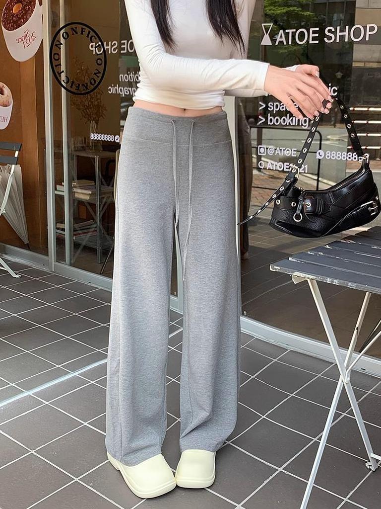 Modal Dark Gray Maternity Wide-Leg Drawstring Pants - Summer Casual Plus Size
