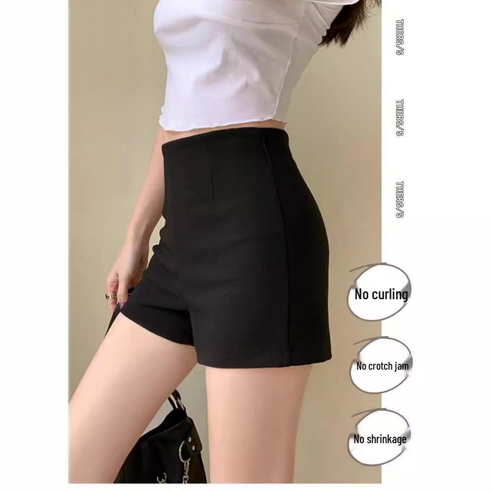 Women's High-Waisted Black A-Line Shorts, Summer 2024 Slimming Style