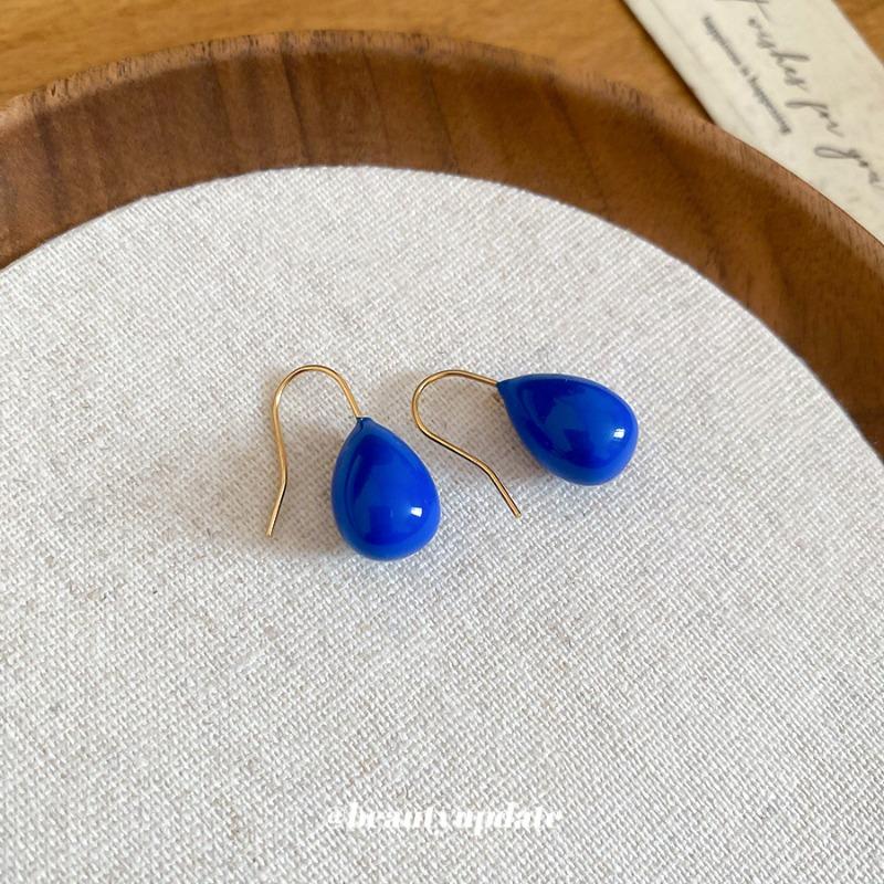 New Blue Oil Drop Ear Hook Retro Niche Design Earrings Light Luxury High-end Commuter Earrings Wholesale