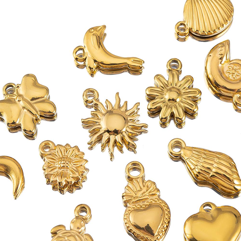 2pcs Stainless Steel Gold Plated Ocean Star Flower Shell Moon Charms for DIY Boho Earring Jewelry Material Making Pendant Supply