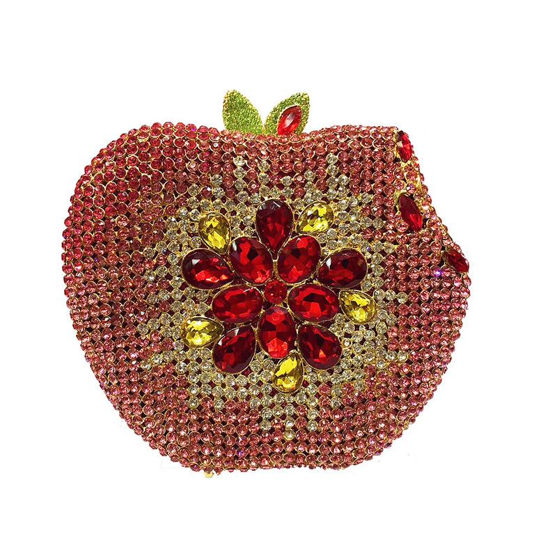 

Women Crystal Evening Bags Apple-Shaped Clutch Green/Red/Pink Diamond Party Purse Handbag Ladies Rhinestone Purses Clutches 15cmX15cmX9cm