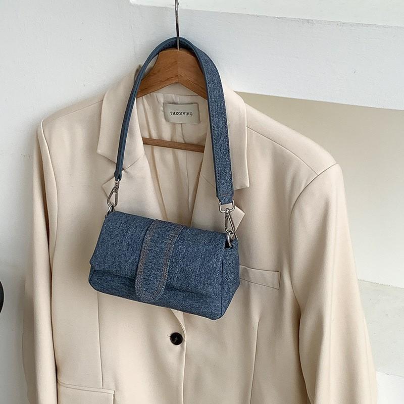 French New Style Simple One-shoulder Bag Women s All-matching Retro Fashionable Commuter High-end Niche Clamshell Underarm темно-синий