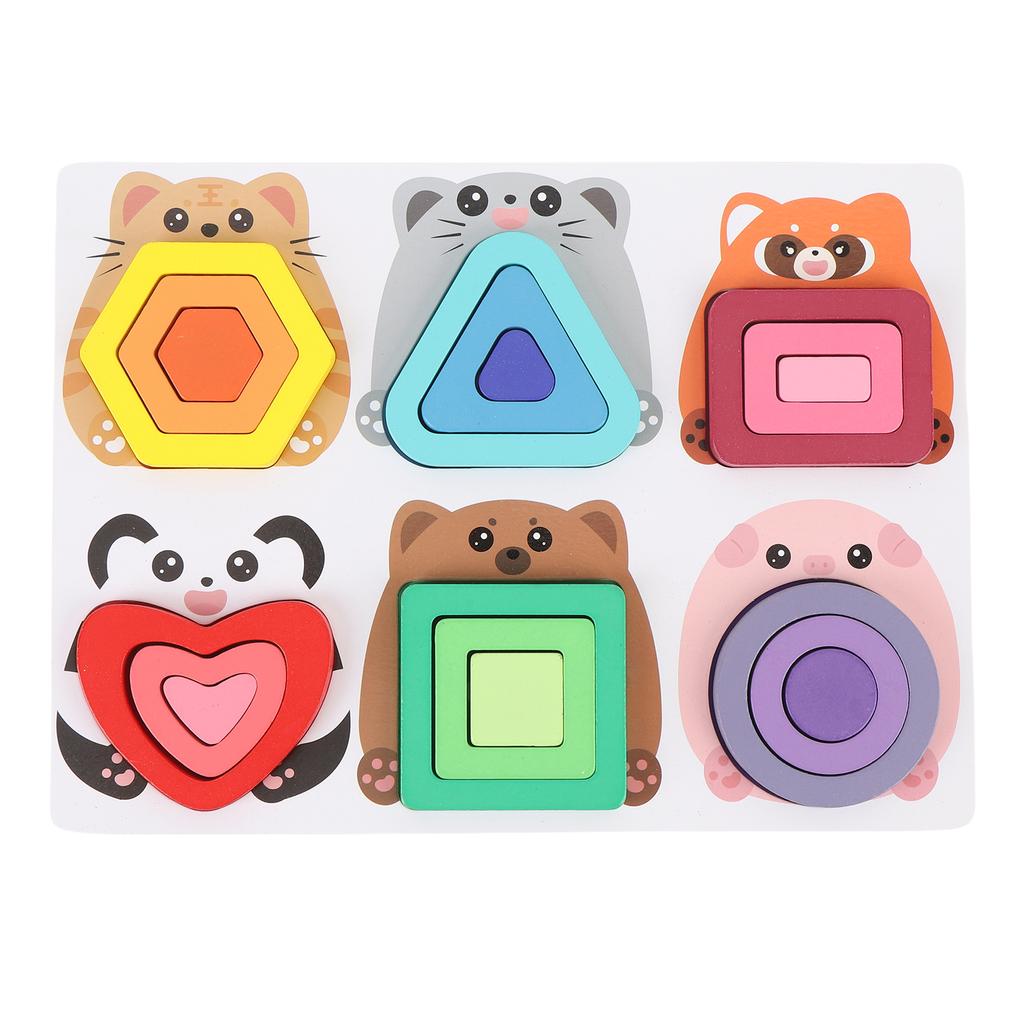 Wooden Puzzles Animal Pattern Geometric Panels Interactive Preschool Educational Puzzle Toy