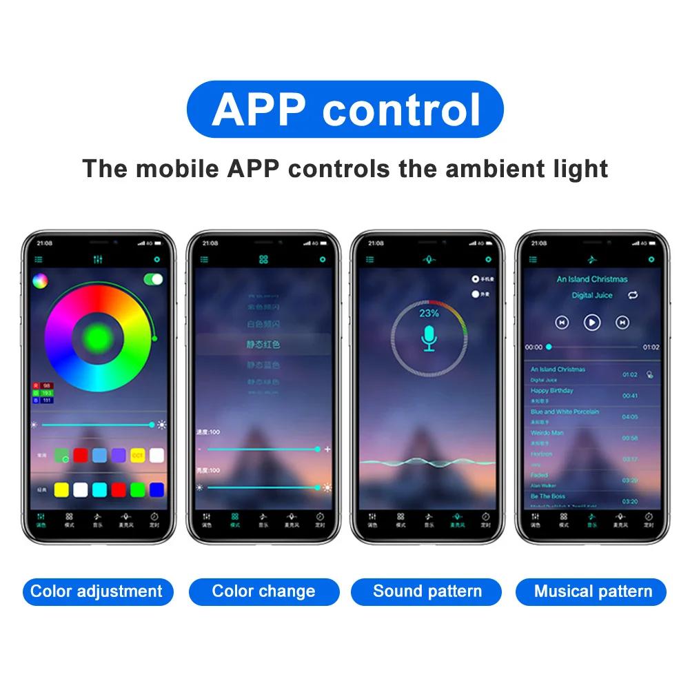 4PCS Car Atmosphere Led Foot Light USB Isqueiro Ambiente de Carro Luzes Decorativas Auto Interior Lâmpadas Ambiente com Controle de APP