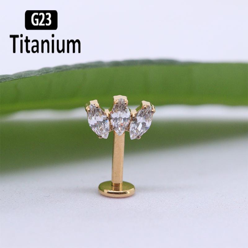 ASTM F136 Titanium 16G Marquise CZ Screw Flat Back Vertical Helix Piercing Ear Cartilage Stud Earrings G23 Titanium Body Jewelry