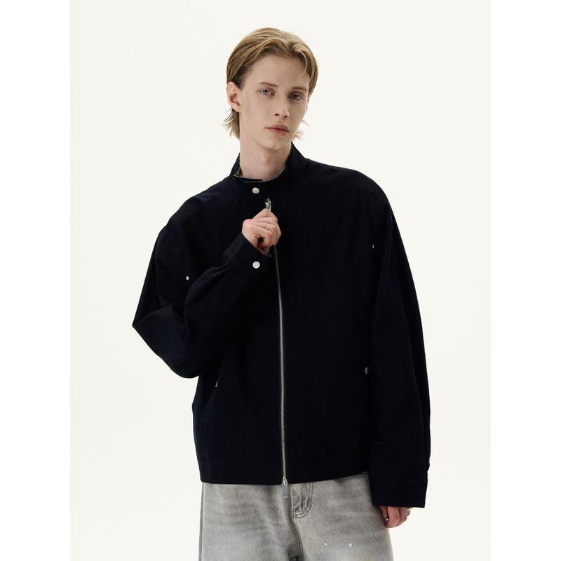 Kisko American Harrington Plaid Patchwork Stand Collar Jacket for Men and Women, Cool Trendy Brand Silhouette Cleanfit Coat