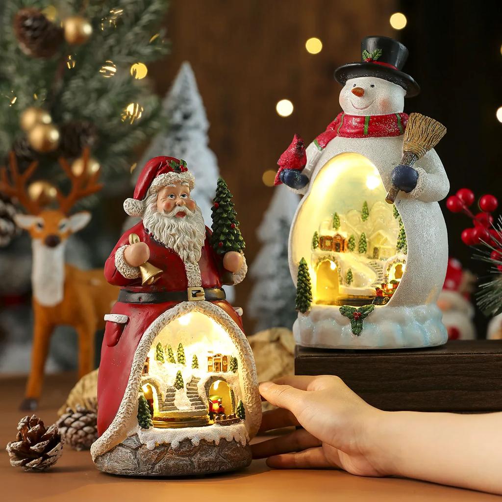 Christmas Cabin Figurine Musical Box Light Christmas Ornaments Decorations Music Box Battery-operated New Year's Night Light