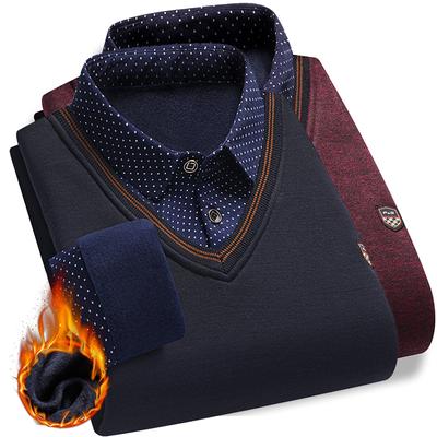 Herren Plüschpullover Herbst Winter Falscher Zweiteiler Pullover Polokragen Fleece Dick Warmes Oberteil Kleidung Lässige Pullover