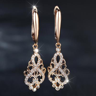 1 Pair Golden Color Long Dangle CZ Earrings Womens Love Infinity Earrings Fashion Wedding Party Jewelry