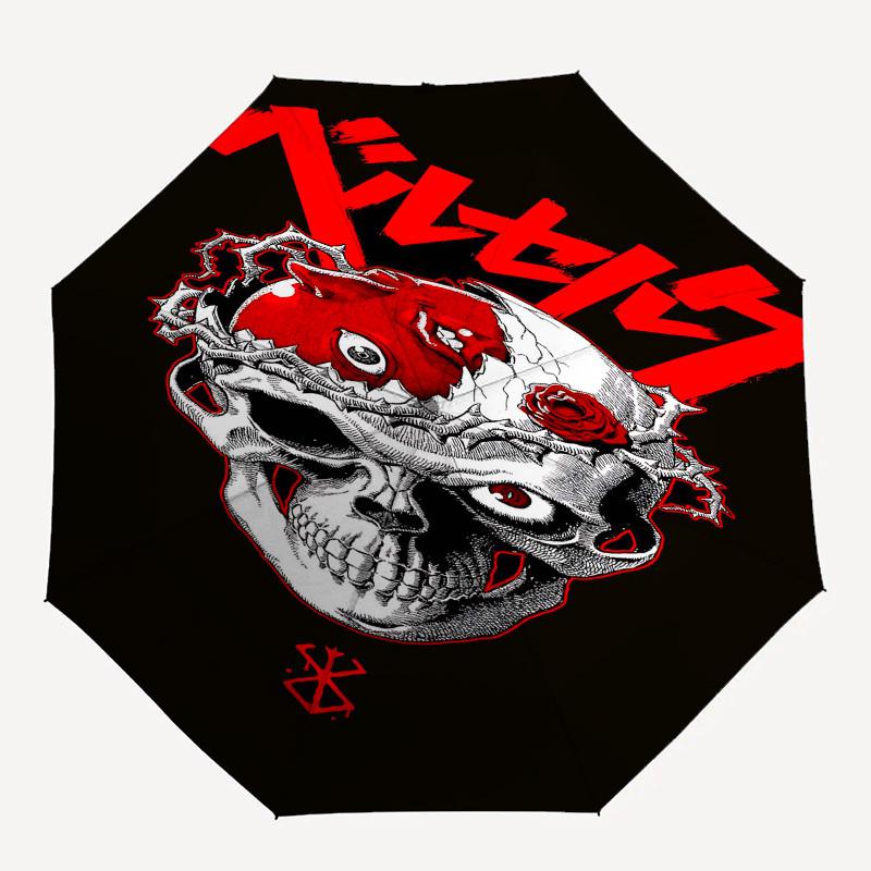 1pc Skull RoseOpen/Close Umbrella-Windproof, Compact Travel Umbrella, Sturdy 8-Rib Shaft1018
