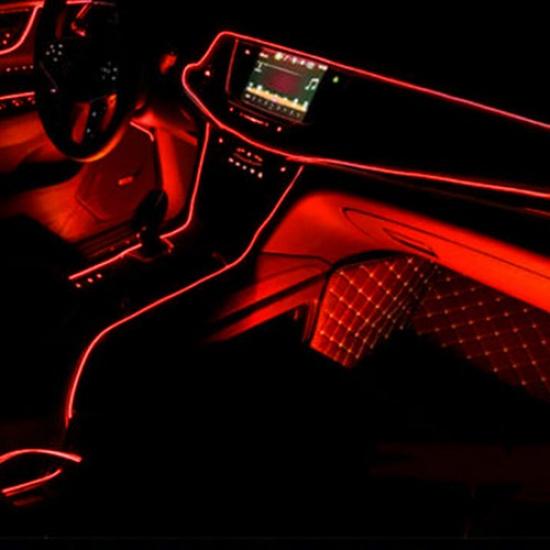 500CM LED Car Interior Decor Atmosphere Wire EL USB Strip Lights Lamp Bulbs Red