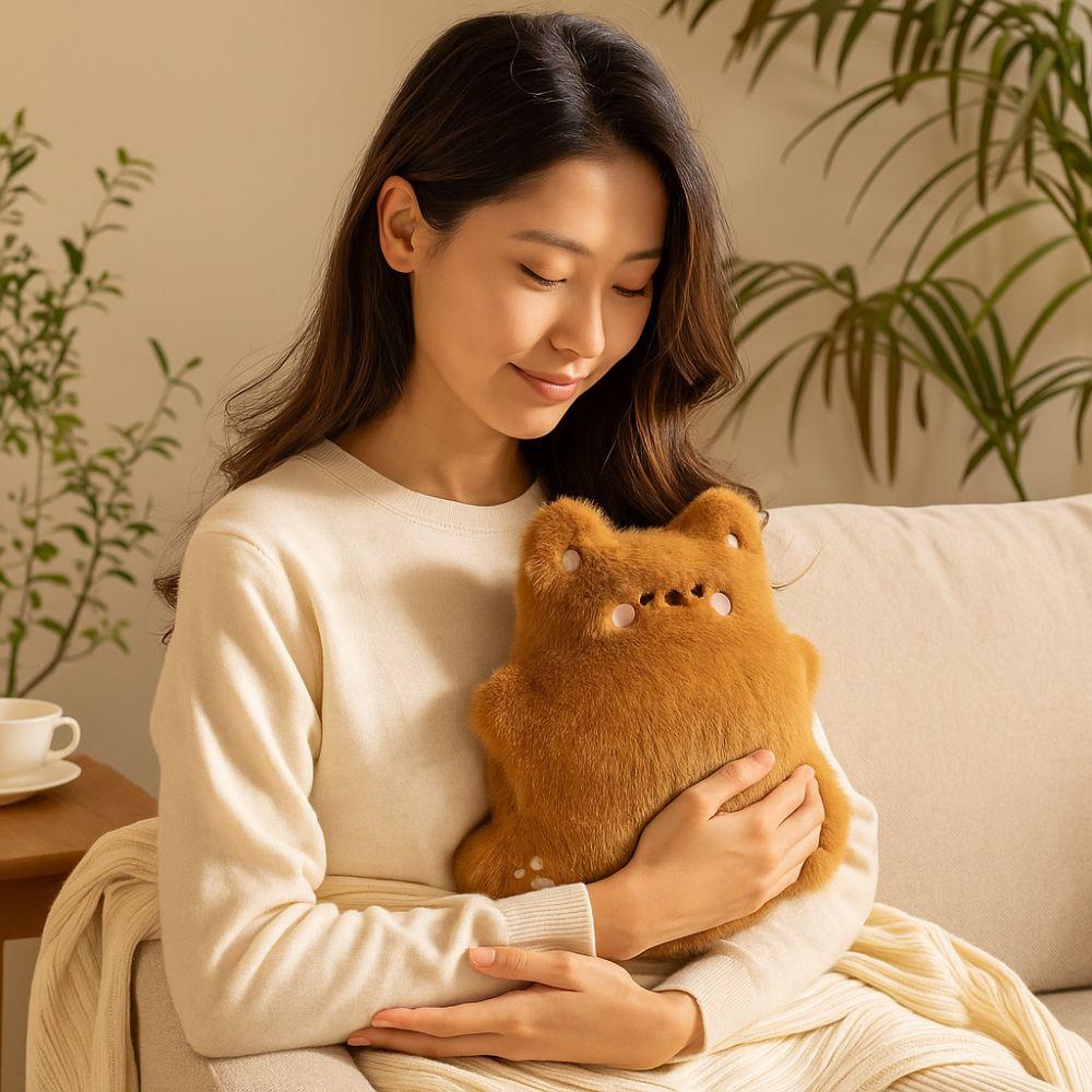 Plush Cover Hot Water Bottle Cartoon Water Injection Bag Portable Plush Hand Warmer  Belly Warmer