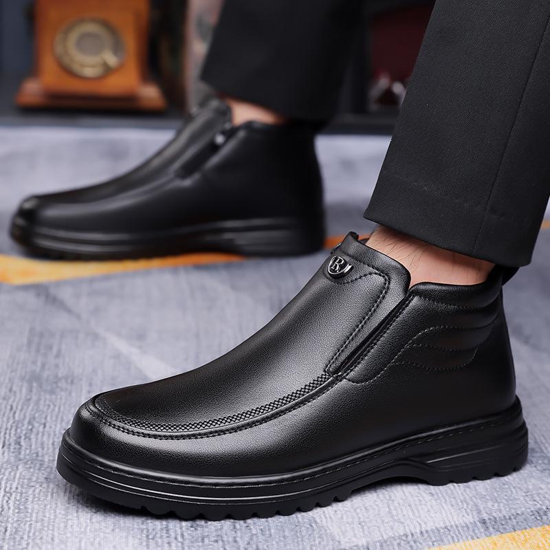 Men's Velvet-Inside High-Top Warm Slip-On Leather Shoes