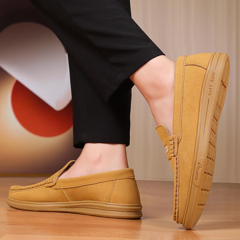 Breathable Soft Slip-On Shoes for Walking New Comfortable Casual Shoes Durable Rubber Sole Flats  Classic Men's Leather Loafers