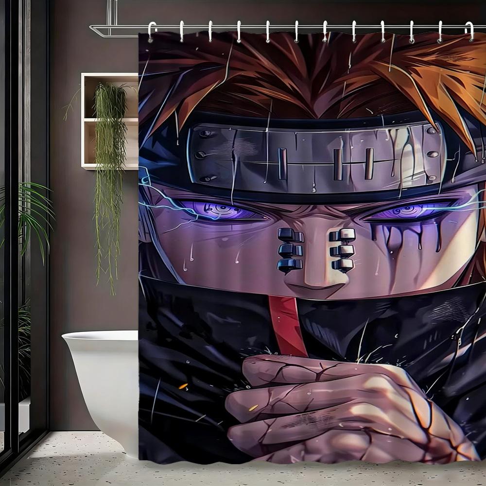 2D Flat Naruto Anime Pain Rinnegan Piercings Print Waterproof Shower Curtain For Bathroom Decor