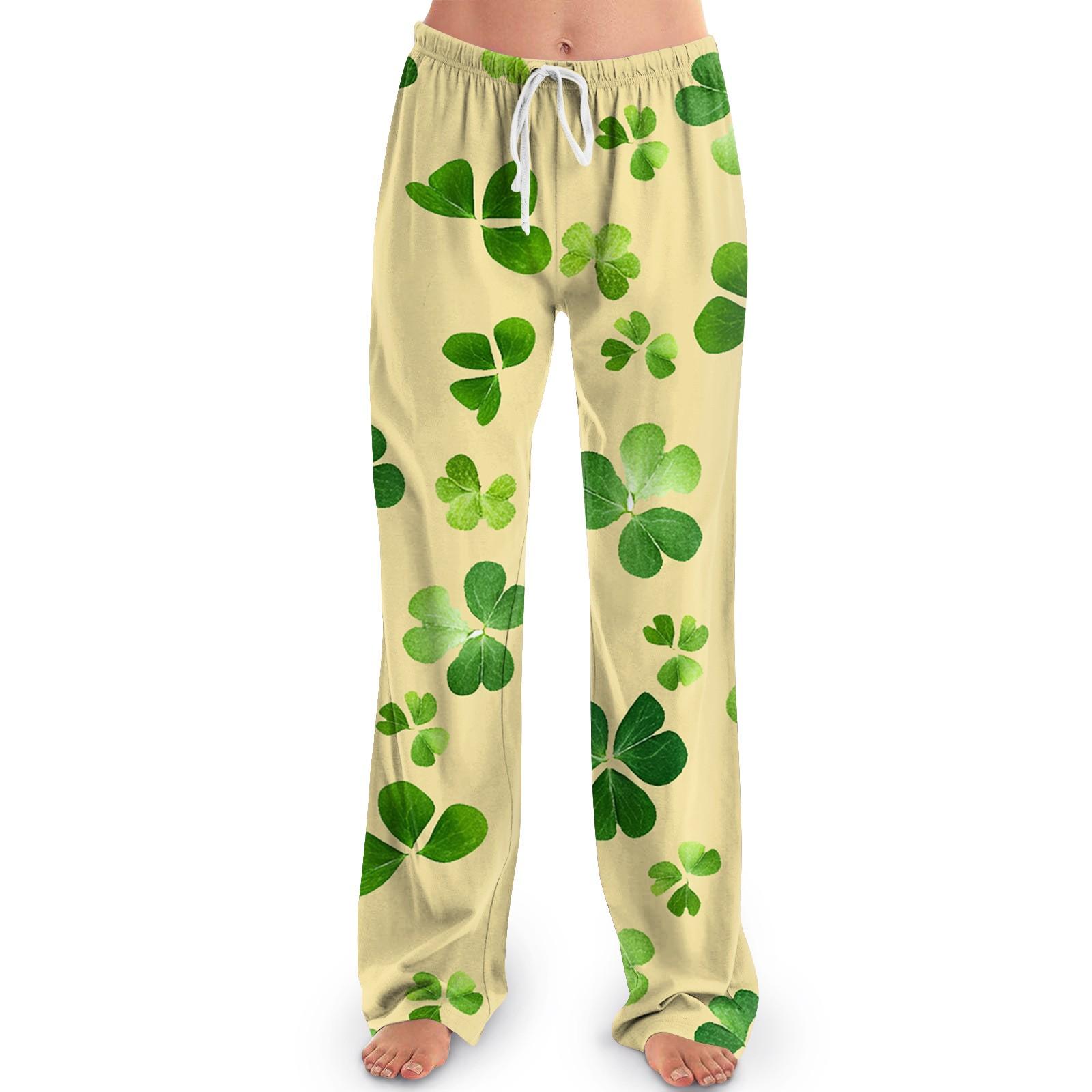 

Женские пижамные штаны, одежда для сна, повседневные брюки с эластичной резинкой на талии, удобные прямые свободные брюки для йоги. День Патрика L жёлтый