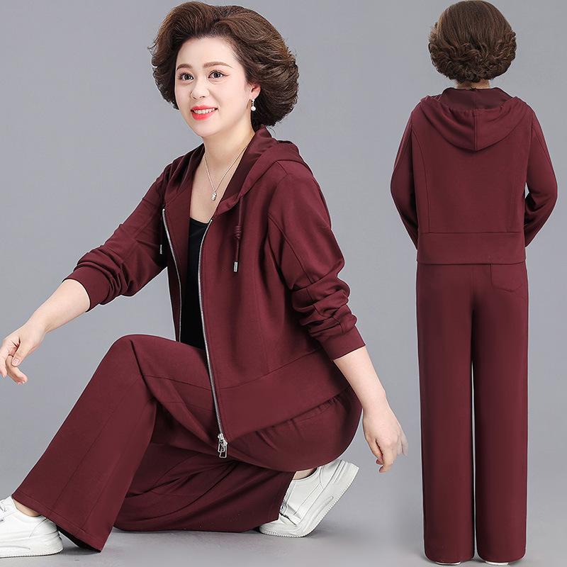 Mom's Spring 2026 Casual Two-Piece Sportswear: Stylish Jacket & Sweatshirt Set for Middle-Aged and Elderly Women