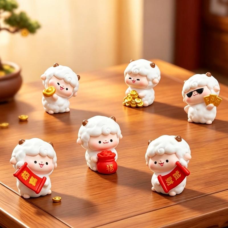 Cute Resin Sheep Ornament Set Adorable Lucky Design Festive Details For Year Of The Sheep Home Desktop Decoration Holiday Gift