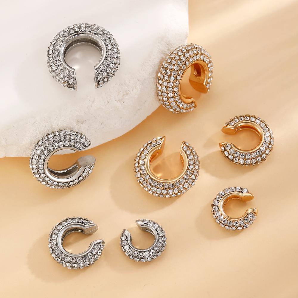 Punk Rhinestones C-Shape Ear Clips for Women Bohemian Ear Cuff Luxury Clip On Earring Female Jewelry Personality Accessories