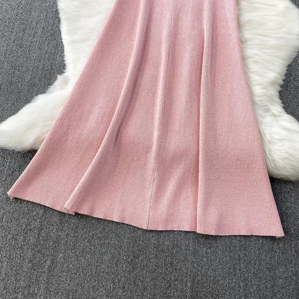 Summer Designer Solid Hollow Out Long Knitting Dress Women Elegant Half Turtleneck Sleeveless Slim Knitwear Sweater Dresses Female