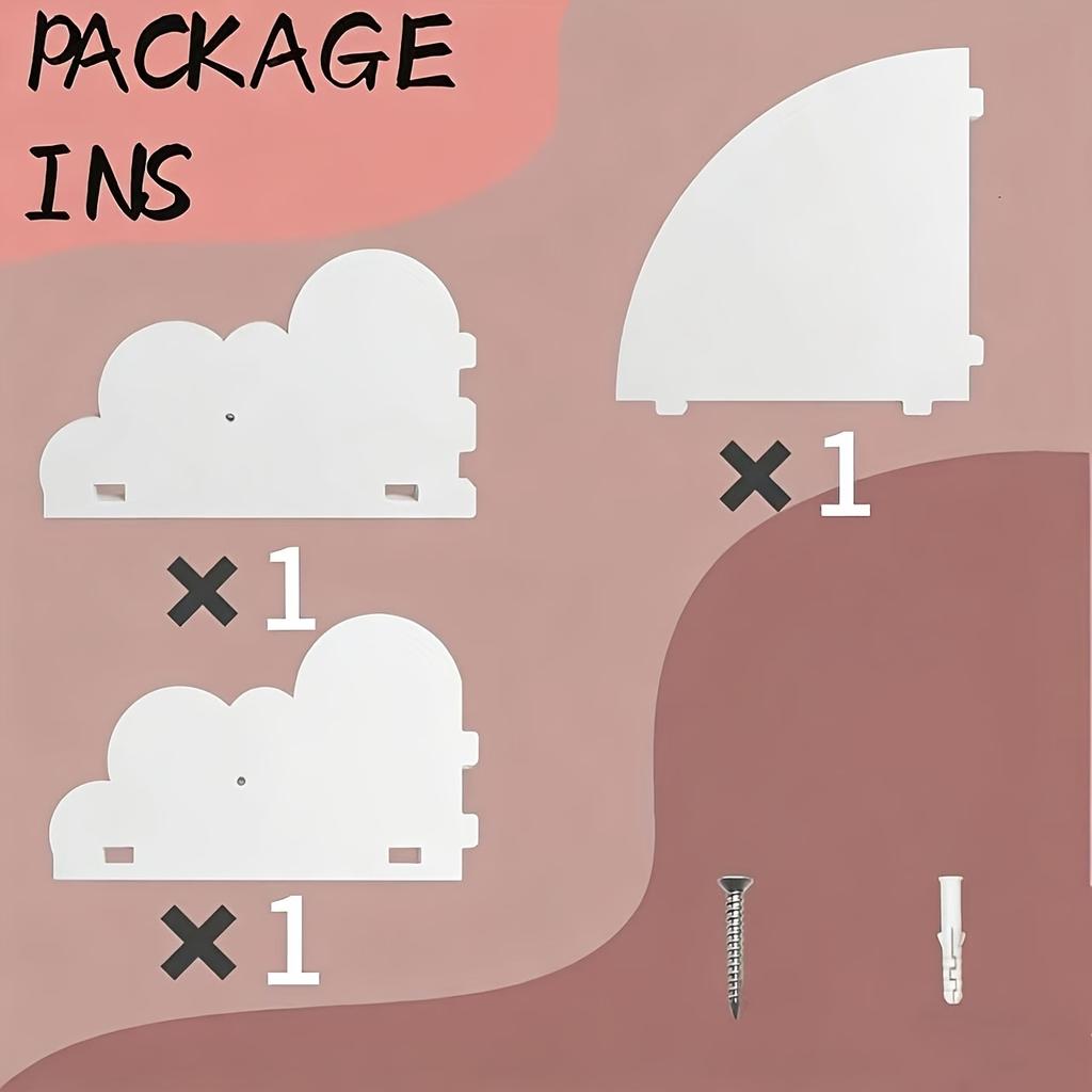 3PCS Cute Cloud Corner Wall Shelf White Floating Display Storage Rack For Kids Bedroom Decor Management Organizer