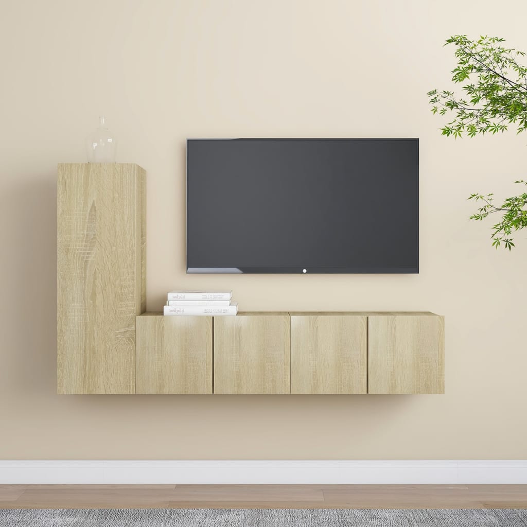 3 Piece Wall Mounted TV Cabinet Set Sonoma Oak Effect Particleboard