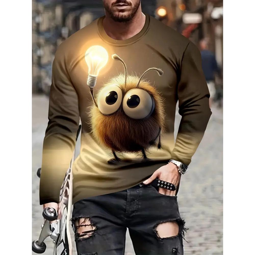 New cartoon animal pattern 3D print men's long sleeved T-shirt spring and autumn fashion casual round neck shirt men's clothing