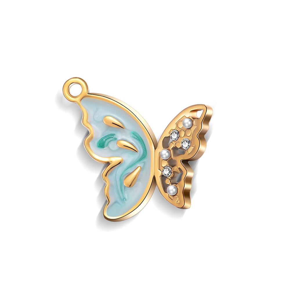 Wholesale 4Pcs/lot Crystal Butterfly Charms Stainless Steel Colorful Enamel Animal Pendant for DIY Necklace Making Supplies