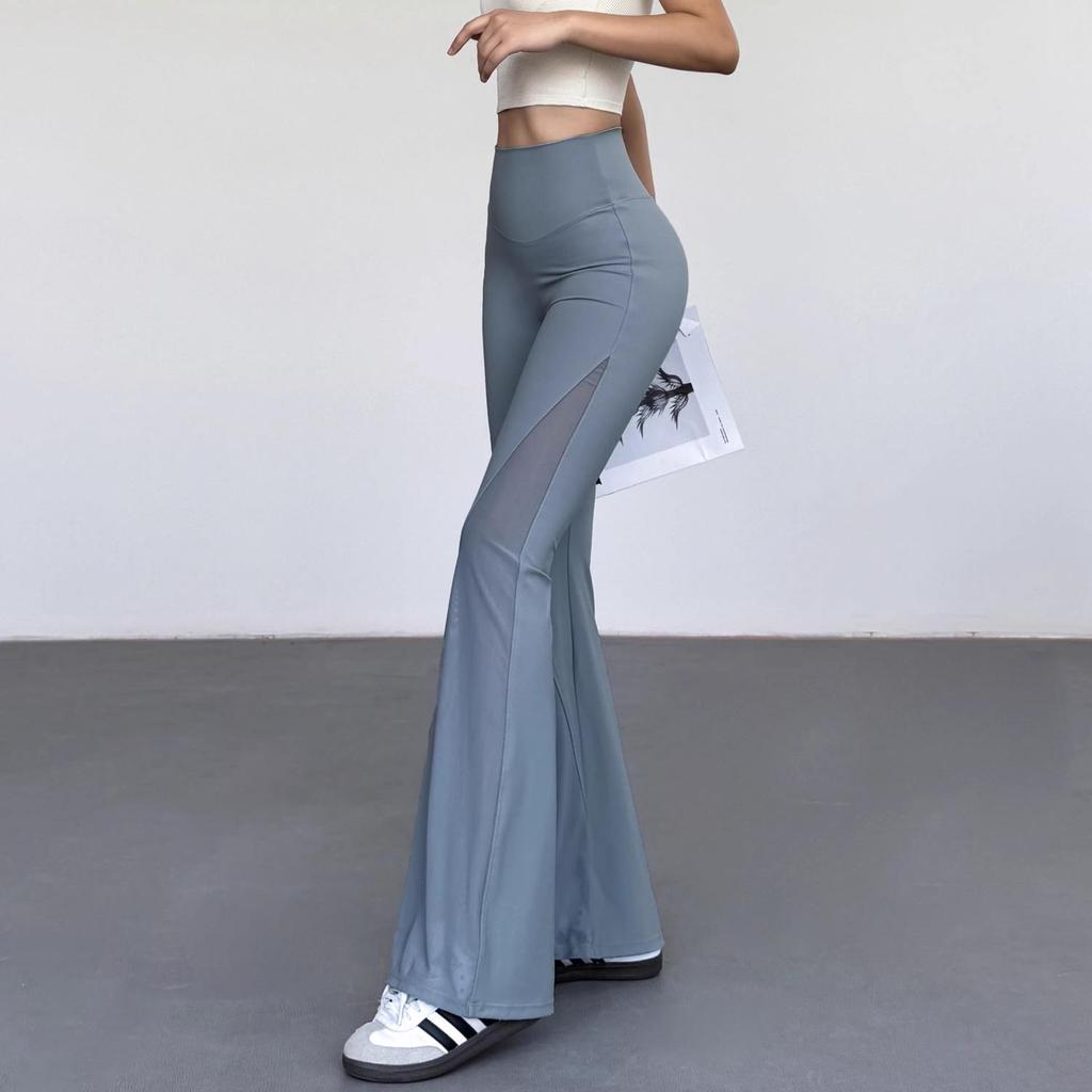 High-Waisted Breathable Yoga Pants with Mesh Stitching and Hip-Lift Design - Micro Flare Running and Training Leggings