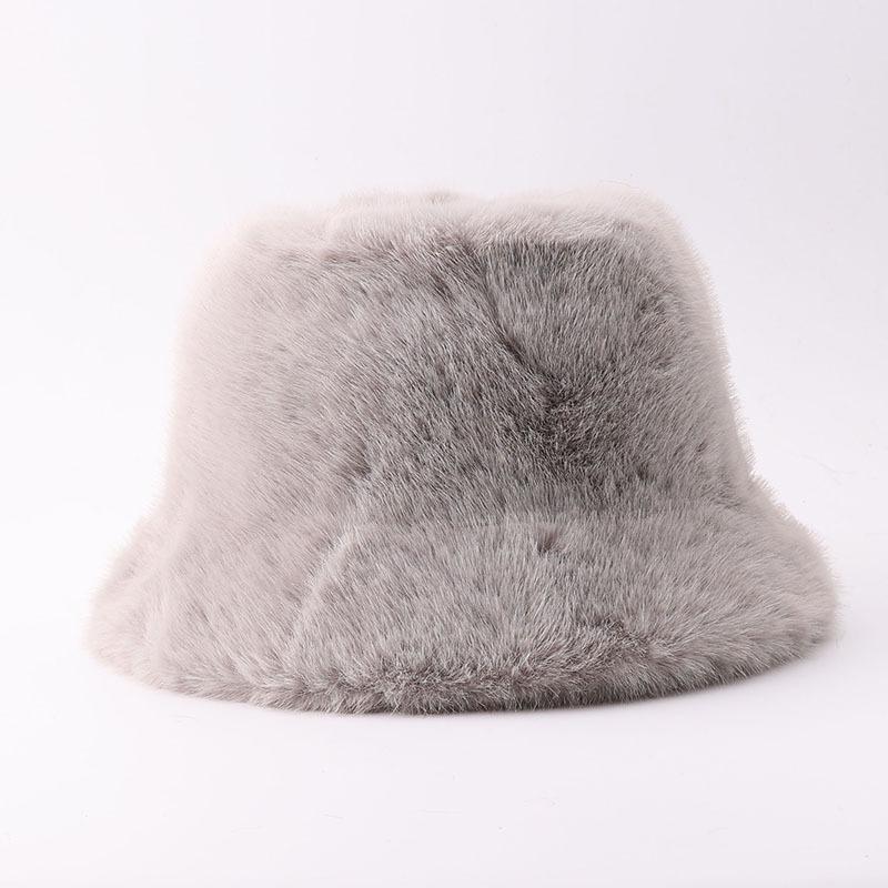 Winter solid color plush bucket hat European and American simple thickened thermal basin hat