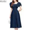 ZANZEA Women Square Neck Summer Casual Sleeveless Dress