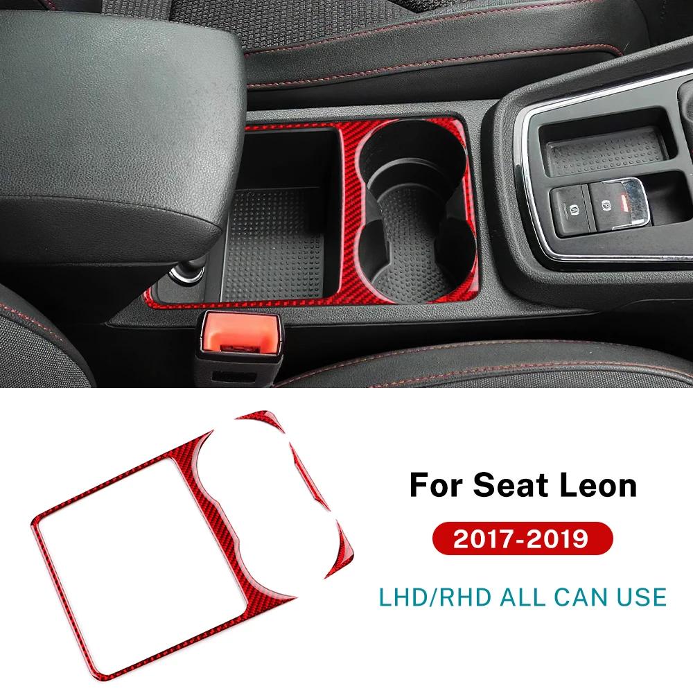 Real Soft Carbon Fiber Sticker For Seat Leon 2017 2018  LHD RHD Car Water Cup Holder Panel Trim Interior Accessories