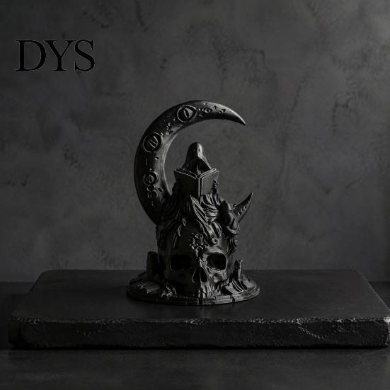 Modern Dark Home Accents 3D Printed Moon Spirit Wizard Figurine, Gothic Decor Statue Skull Crescent Ornaments with Base, Halloween Tabletop Decoration
