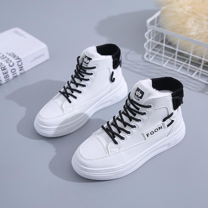 2024 Autumn New Korean Version of Versatile Casual Women's Shoes Ins Trendy Thick-soled Female Students High-top White Shoes K6620
