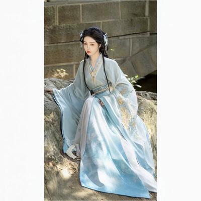 Kadın Hanfu Seti Wei Jin Tarzı Geniş Kollu Çapraz Yaka Bel Etek Nakışlı Koleksiyon