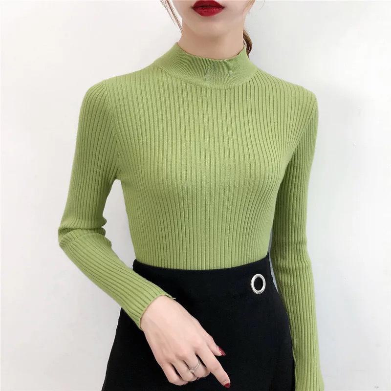 Women's Slim Fit Knitted Sweaters: 2023 Autumn/Winter Long-Sleeve Half-High Collar Inner Layer Shirt