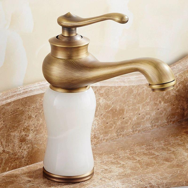 Rose Gold Luxury Bathroom Basin Faucet Single Handle Vanity Sink Mixer water Taps Brass Natural Jade Basin Sink Faucet Chrome