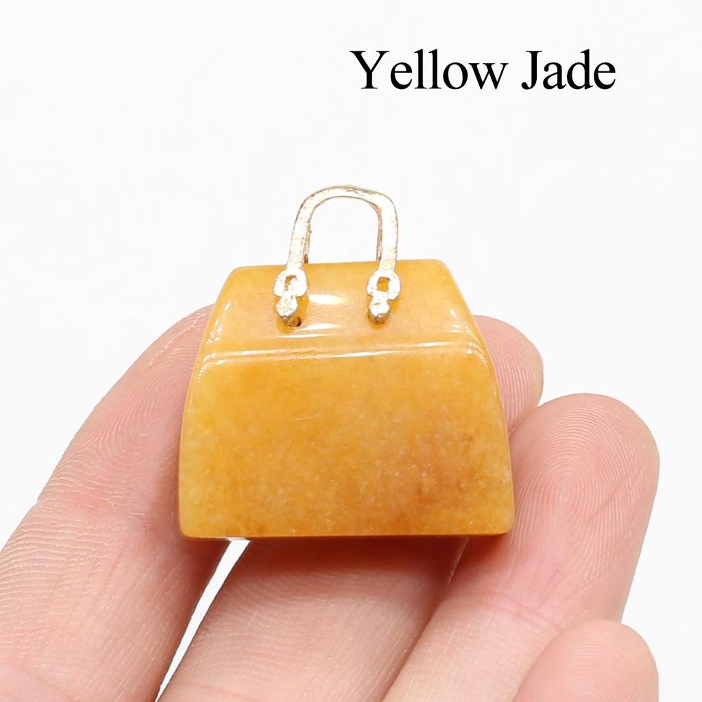 1Pc, Reiki Healing Crystal Carved Handbag Ornament Decoration, Mini Fashion Natural Stone Amethyst Agate Gemstone Home Decor Jewelry Gifts 27×25mm